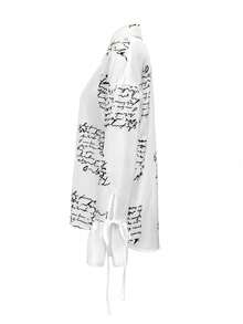 SHEIN Unity 女士休闲宽松字母印花长袖衬衫、长袖上衣 - 白色 - 查看 3