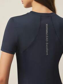 With My Calm With My Calm Kaos Olahraga Lengan Pendek Kasual Musim Panas dengan Grafis Huruf dan Bahan Bernapas - Navy Blue - View 5