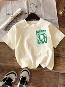 SHEIN LUNE 女士T恤，休闲街头风印花短袖T恤，可爱夏季上衣，女士度假套装，女士夏季服装，女士沙滩装，女士春季服装，女士度假套装，女士春季服装，女士夏季服装，女士两件套，休闲马贝拉穿搭灵感 - 杏色 - 查看 2