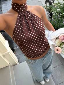 Muchica Women's Polka Dot Turtleneck Zipper Knit Camisole, Sleeveless, Minimalist Casual, Versatile For Daily Commute, Summer - Multicolor - View 1