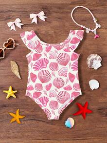 SHEIN Bañador de una pieza ajustado y minimalista para niñas bebé, adecuado para el verano - Multicolor - Ver 2