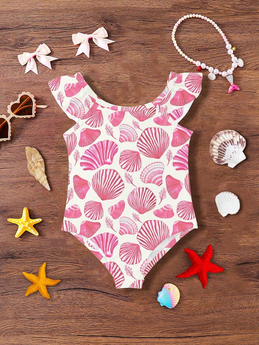 SHEIN Baby Girls' Casual Minimalist Fitted One-Piece Swimsuit, Suitable For Summer - Multicolor - View 1