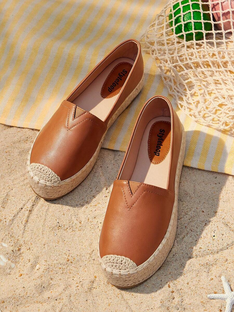 Styleloop 女士平底一脚蹬鞋，波西米亚风格，复古美式，波西米亚风，西部风，音乐节，派对装 - 棕色 - 查看 1