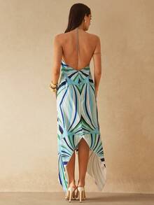 Silquee Robe femme sans manches à ourlet asymétrique avec motif rayé coloré, printemps/été - Bleu azur - Voir 2