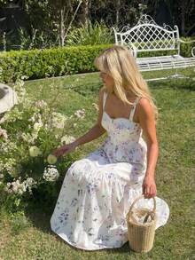 KARISMINA 情人节女士度假印花吊带连衣裙，女士度假装扮 - 彩色 - 查看 14