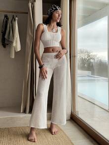 SHEIN Bộ đồ mùa hè nữ 100% cotton gồm áo và quần. - trắng - Xem 2