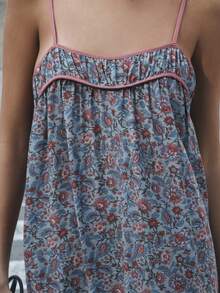 Nöista Women's Floral Print Ruffle Hem Spaghetti Strap Vacation Dress - Blue - View 7