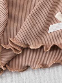 Souflis Souflis 3pcs Baby Girl 0-3Y Cute Summer Holiday White And Brown Pink Ribbed Knit Soft Shorts Set,Casual Sporty Elastic Fitted Above Knee Length Pants - Multicolor - View 4