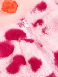 Casaco de inverno de lã polar para cachorro/filhote, com gola e zíper, confortável, com estampa de coração rosa, ideal para cães e gatos em climas frios. - Rosa Quente - Ver 4