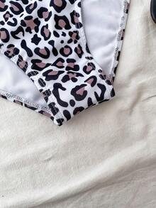 SHEIN Teen Girls Leopard Print 1pc Detachable Strap Hollow Starfish Accent Ruched One-Piece Swimsuit Summer,Beach - Multicolor - View 5