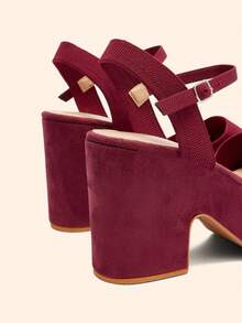 CUCCOO BASICS Giày sandal cao gót đế xuồng màu đen bằng vải, quai ngang mắt cá chân, kiểu dáng đơn giản và thoải mái dành cho nữ, phù hợp cho đi làm, hẹn hò, dự tiệc, kỳ nghỉ, đám cưới, ngày Valentine và Giáng sinh. - Màu Đỏ Sâu - Xem 4