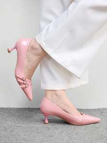 CUCCOO BIZCHIC 女鞋 女士尖头小猫跟粉色多条纹交叉低帮日常通勤百搭工作套脚高跟鞋 女鞋 - 粉色 - 查看 5
