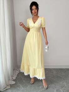 Elenzga Ladies Weave Elegant Long Summer Dresses - Yellow - View 5