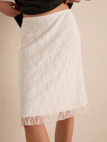 Easelle Minifalda ajustado de encaje blanco para vacaciones de verano de mujer - Blanco - Ver 4
