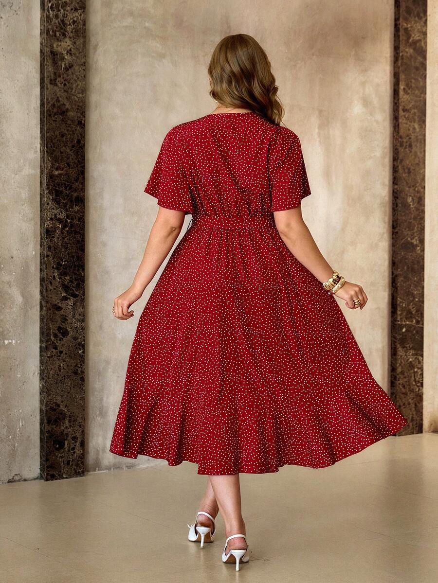 Roveilla Vestido cruzado con volantes asimétricos y cuello cruzado para mujer de talla grande en rojo, vestido de lunares rojos, vestido de lunares, vestidos de lunares para mujer, vestido cruzado de mujer, vestidos retro para mujer, vestido rojo midi, vestido midi de lunares, vestido rojo, vestidos de lunares para mujer, vestido de Brigerton, vestido vintage de lunares, vestido vintage para mujer, vestidos casuales, vestidos de lunares para mujer - Rojo - Ver 1