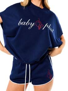 BABYPHAT Printed Crew Neck Sleeveless Sweatshirt Tank Top With Contrast White Trim For Casual Summer Wear - Royal Blue - View 4