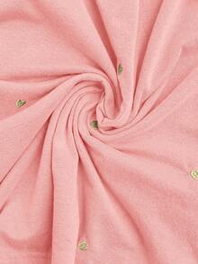 SHEIN Maternity Heart Embroidery Round Neck Short Sleeve Nursing T-Shirt - Pink - View 5