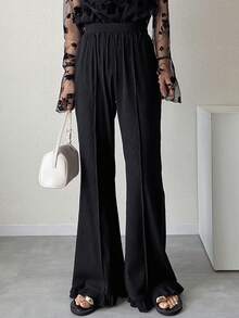 FRIFUL Pantalon évasé d'été pour femmes, couleur unie, polyvalent et décontracté - Noir - Voir 6