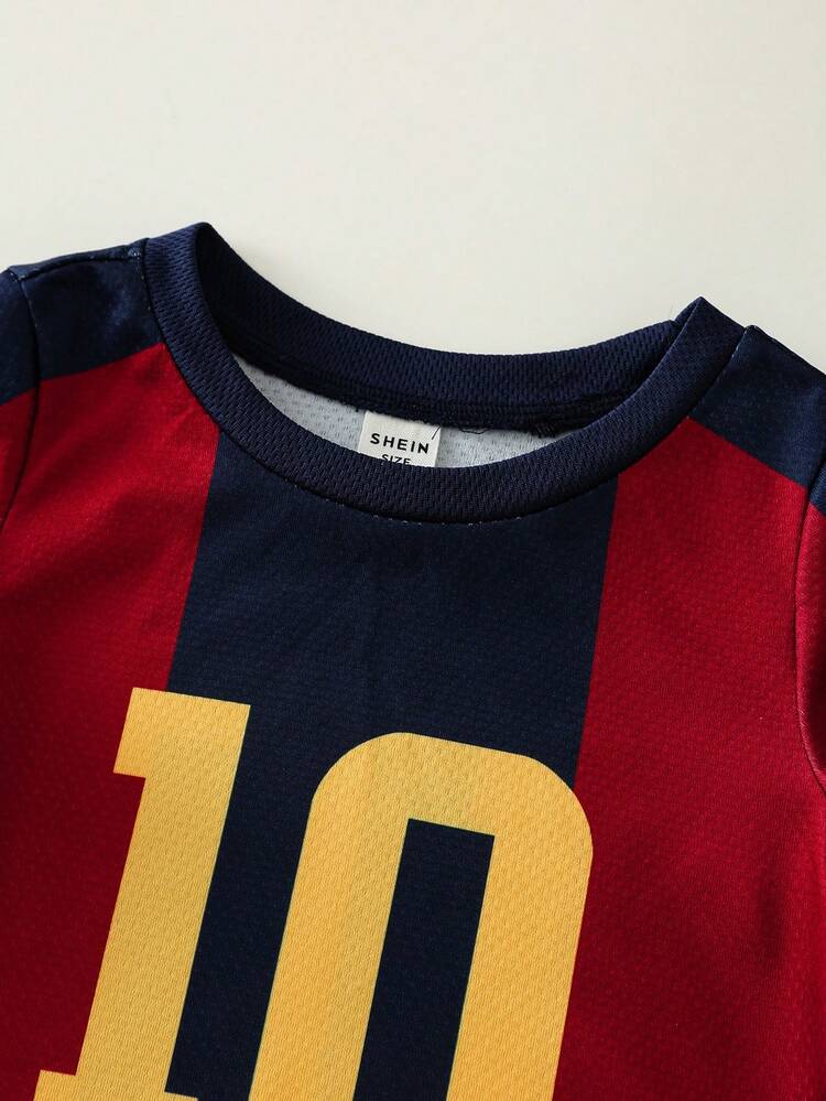 SHEIN Unisex Newborn Baby Boys/Girls Cute Contrast Color Short Sleeve Romper, Suitable For Spring/Summer Football Shirt Toddler Football Clothes For Babies Football Babygirl Baseball Baby Jersey For Baby Boy - Red - View 5
