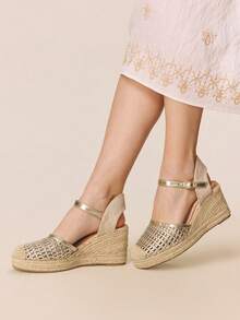 Styleloop Sapatos de Plataforma de Cor Sólida Minimalista, Clássicos, Confortáveis e Casuais, Adequados para Looks de Férias e Essenciais de Viagem - Dourado - Visão 8