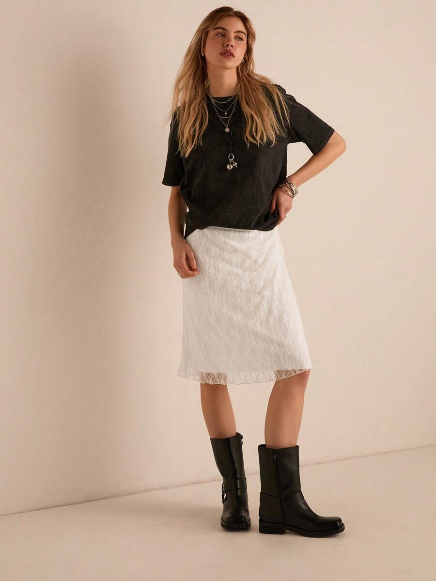 Easelle Minifalda ajustado de encaje blanco para vacaciones de verano de mujer - Blanco - Ver 1