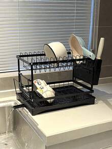 3-Tier Over Sink Dish Drying Rack With Cabinet Door, Multifunctional Kitchen Sink Storage Organizer Rack, Countertop Drainer Holder For Bowls, Cups, Dishes And Utensils - Multicolor - View 2