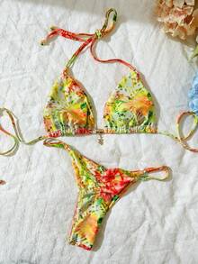 Elavelle Bộ bikini hai mảnh họa tiết ngẫu nhiên gợi cảm dành cho nữ, trang phục đi biển mùa hè. - Nhiều màu - Xem 2