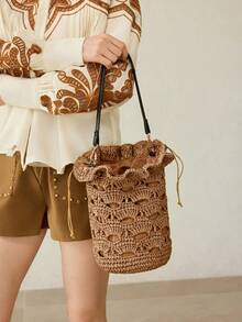 MOTF WOMEN'S WOVEN DRAWSTRING SHOULDER BAG - Camel - View 1