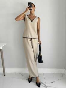 Siren Gaze Women's V-Neck Sleeveless Top And Pants Casual 2 Pieces Set - Multicolor - View 3