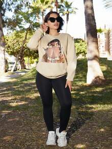 Lupita Cardoza Women's Casual Figure Print Loose Fit Crew Neck Long Sleeve Sweatshirt Fall Cloth For Women - Apricot - View 3