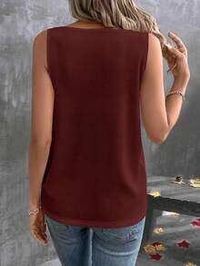 EMERY ROSE Women's Solid Color V-Neck Casual Loose Summer Sleeveless Tank Top - Burgundy - View 2