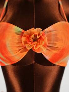 Solea Vida Sexy Vacation Halter Neck Ruffle Hem 2 Pieces Set - Orange - View 6