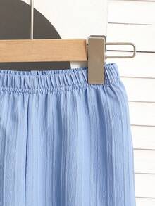 SHEIN Girls (Small) Bow Striped Print Top & Printed Casual Pants Set, Suitable For Summer - Blue - View 7