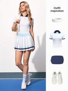 Gameset SHEIN Sport 女士休闲撞色日常户外运动短袖Polo衫 - 彩色 - 查看 4