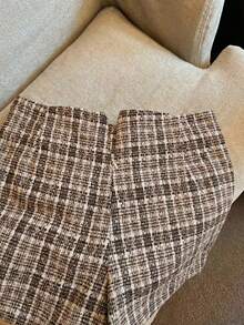 Franclia 时尚复古格子修身女式短裤 - 卡其色 - 查看 4