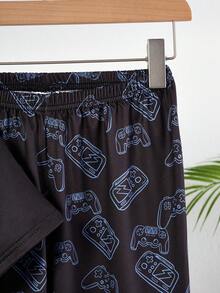 2件套青少年男童极简时尚游戏元素印花短袖上衣搭配经典游戏手柄印花宽松牛奶丝针织裤家居服套装 - 彩色 - 查看 6