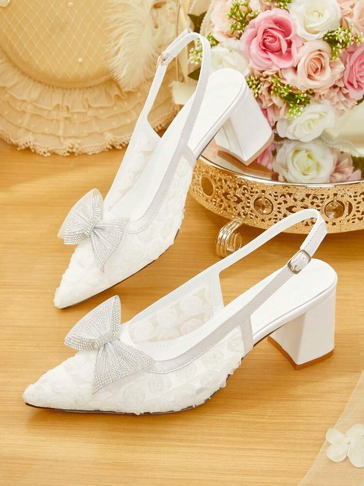 CUCCOO HITCHD Women Shoes Spring. New Pointed Thick Heel High Heel Romantic Elegant White Mesh Yarn With Faux Pearl Mesh Yarn Flower Women's High Heel Shoes Dress Shoes Bridal Shoes Wine Ceremony Season Sign For Valentine's Day Elegant And Versatile Wedding Shoes Spring Shoes Bride Shoes