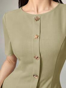 Heiryn Elegant Commuter Asymmetric Pleated Dress For Women - Green - View 2