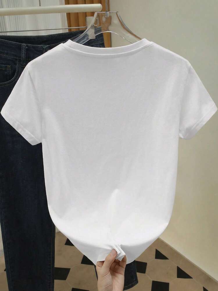 Resyla Camiseta de manga corta casual con estampado de leopardo, lazo y gráfico de cereza, para verano - Blanco - Añade 2