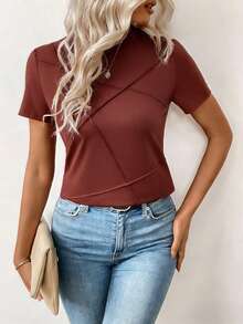 Breezaya Áo thun ngắn tay màu trơn, kiểu dáng giản dị, đa năng cho mùa hè. - màu nâu - Xem 3