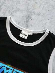 TEENAGE MUTANT NINJA TURTLES | SHEIN 青少年男童罗纹圆领休闲背心，忍者神龟 - 黑色 - 查看 3