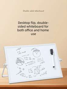 1pc Random Aluminum Alloy Frame Tabletop Whiteboard, Double-Sided Folding Magnetic Dry Erase Board, Office Supplies Back To School - White - View 2