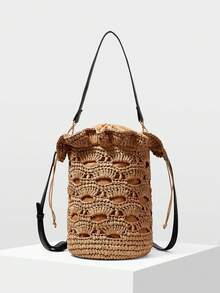 MOTF WOMEN'S WOVEN DRAWSTRING SHOULDER BAG - Camel - View 4