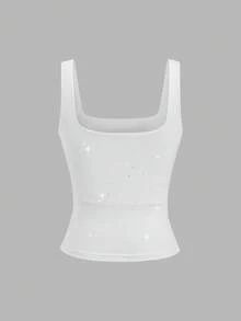SHEIN Sweetro 新款亮面面料优雅通勤日常修身腰部女士背心，秋季款 - 白色 - 查看 2