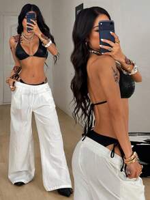 Coolane 女士夏季Y2K音乐节闪亮背心 - 黑色 - 查看 2