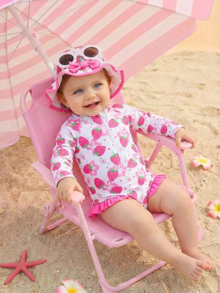 SHEIN Bộ đồ bơi liền thân in hình dâu tây cho bé gái, thích hợp cho kỳ nghỉ biển. - Nhiều màu - Xem 1