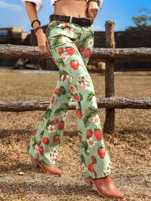 Breezaya 女士印花牛仔喇叭裤，度假风 - 彩色 - 查看 5