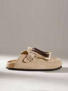 Solecia Women's Tassel Design Casual Versatile Flat Sandals - Apricot - View 2