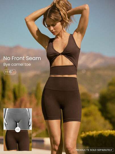 GLOWMODE 6" FeatherFit™ Making Moves Buttery-Soft Stretchy Sweat-Wicking Seamless Front Tummy Control High-Waist Side Pockets Anti-Slip Biker Shorts Low Impact Yoga Pilates Studio Cycling Gym Workout Daily Active Wear