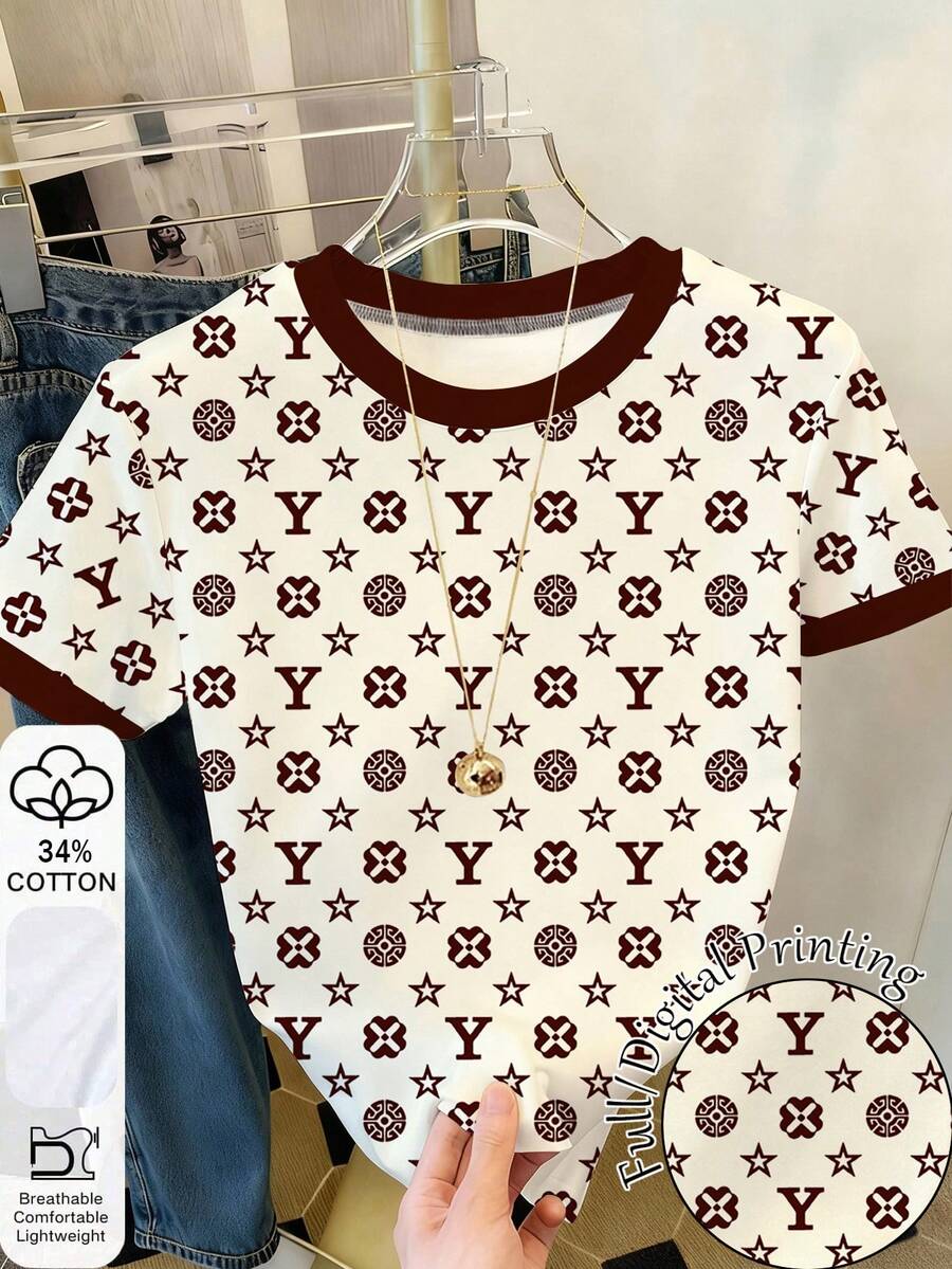 Resyla Women's Casual All-Over Print Short Sleeve T-Shirt, Summer - Multicolor - View 1
